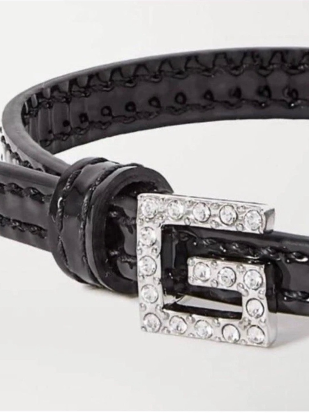 New GUCCI LEATHER Bracelet Black with CRYSTAL SQUARE G Buckle Size M